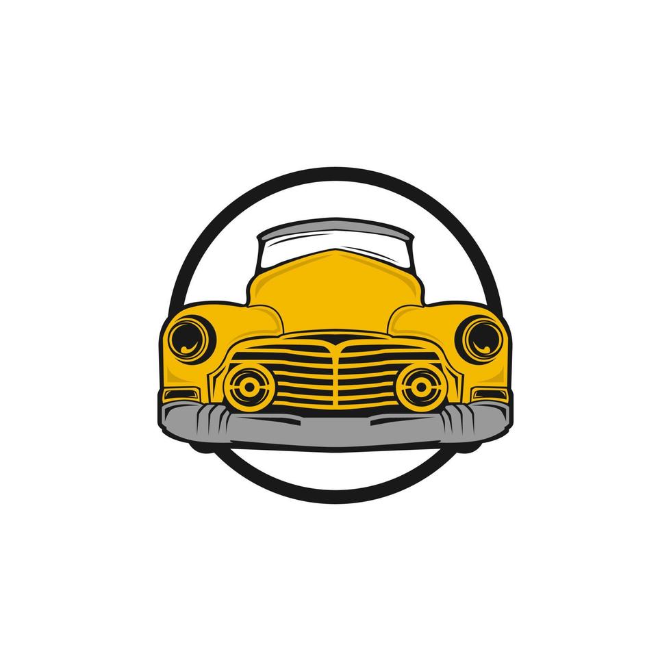 Old retro pickup truck vector illustration. Vintage transport vehicle. Simple vector icon or logo