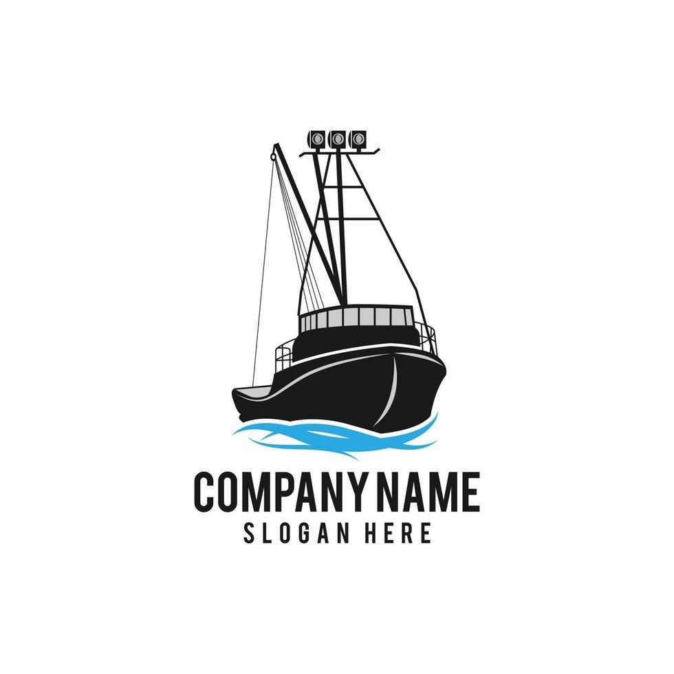 Fishing Logo Collection with Fisherman on Fish Boat, fishing boat