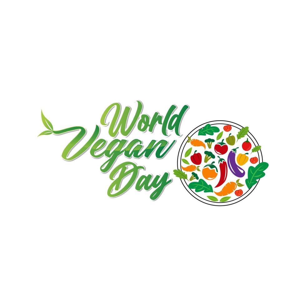 Vector illustration of World Vegan Day text for cards, stickers, for any type of artworks like banners and posters. Hand drawn calligraphy, lettering, typography for the holiday events.