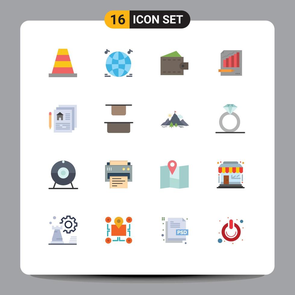 Pack of 16 creative Flat Colors of blueprint graph man chart analytics Editable Pack of Creative Vector Design Elements