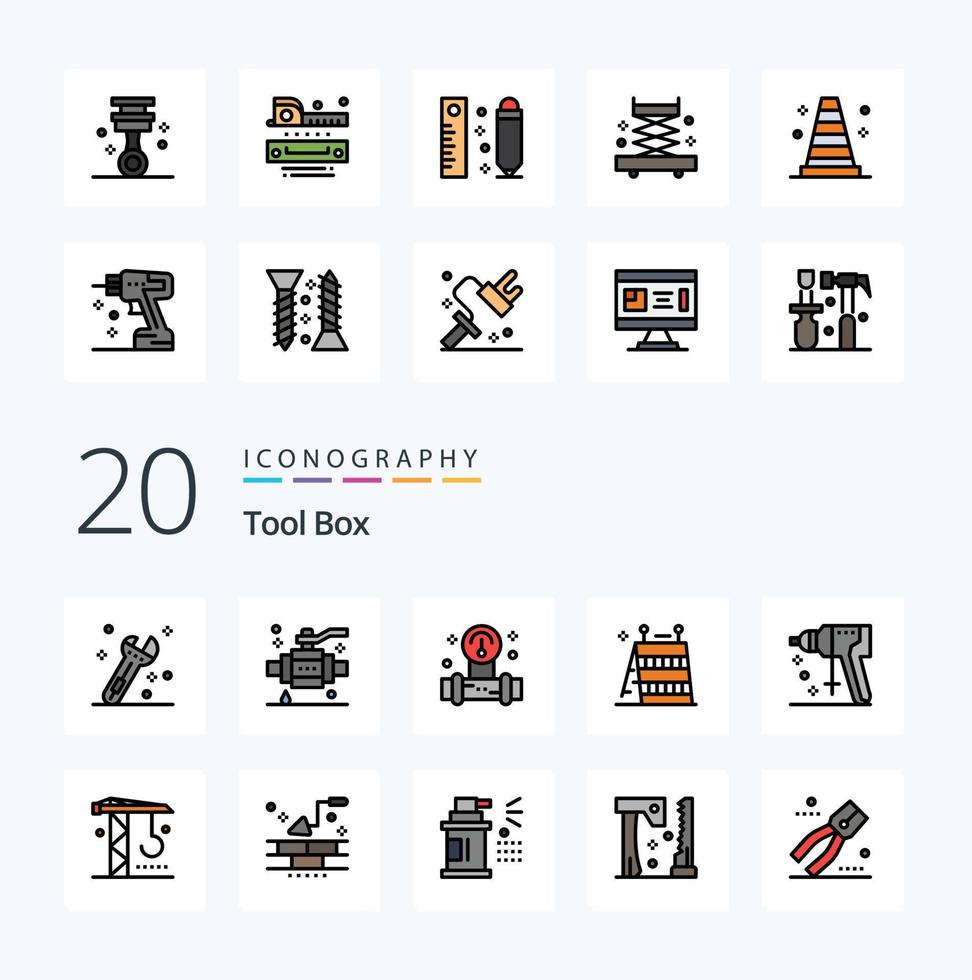 20 Tools Line Filled Color icon Pack like puncher construction plump tools construction vector