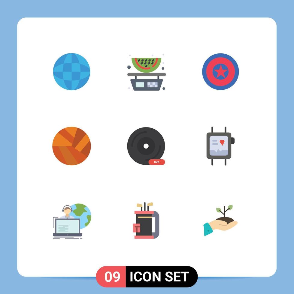 Set of 9 Modern UI Icons Symbols Signs for peripheral device compact disc independece cd sport Editable Vector Design Elements