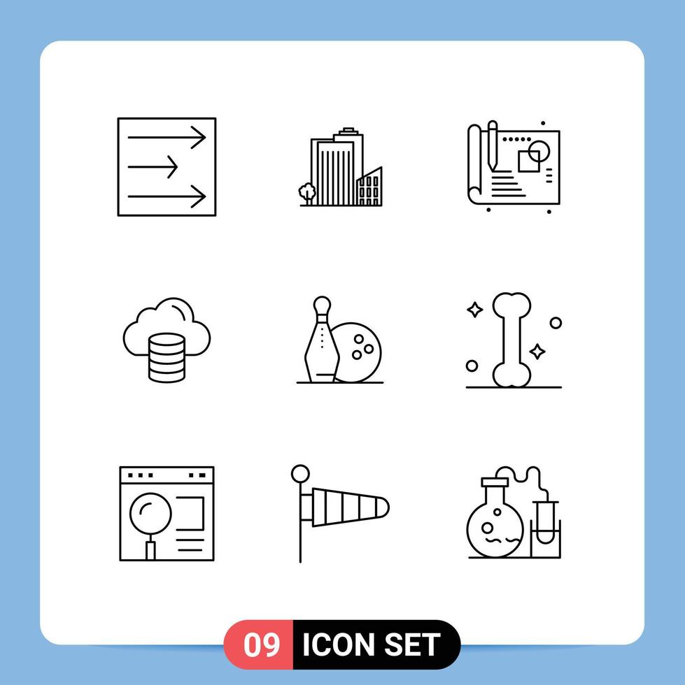 9 Universal Outlines Set for Web and Mobile Applications bowls activity creative dollar computing Editable Vector Design Elements