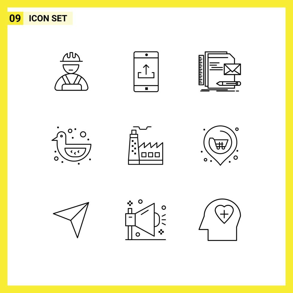 Universal Icon Symbols Group of 9 Modern Outlines of building shower duck brand duck presentation Editable Vector Design Elements