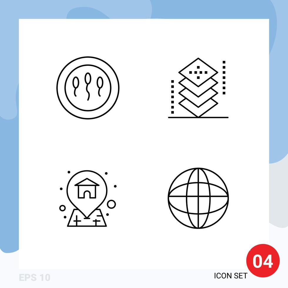 4 User Interface Line Pack of modern Signs and Symbols of cells address sperm development location Editable Vector Design Elements