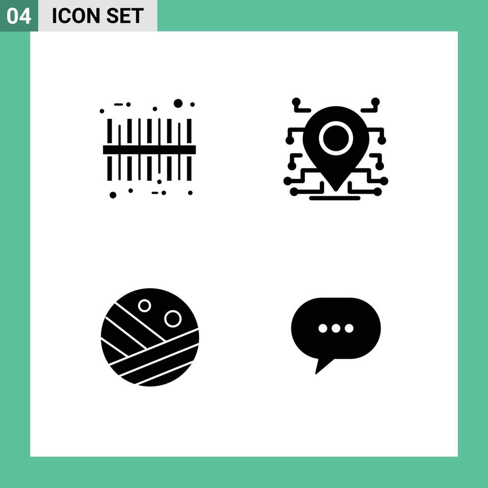 Pack of 4 Modern Solid Glyphs Signs and Symbols for Web Print Media such as barcode protein location security chat Editable Vector Design Elements