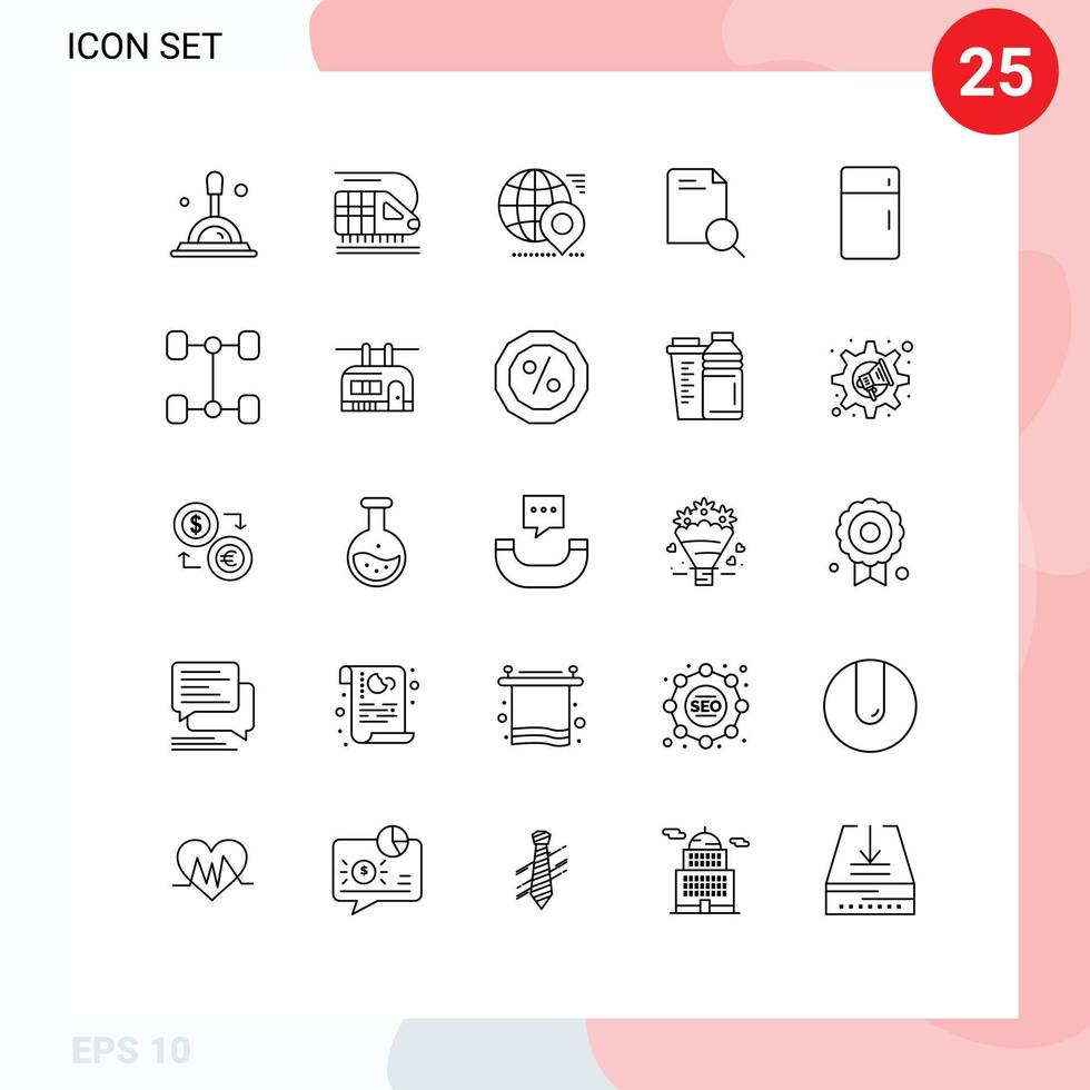 Pack of 25 creative Lines of furniture appliances map document research Editable Vector Design Elements