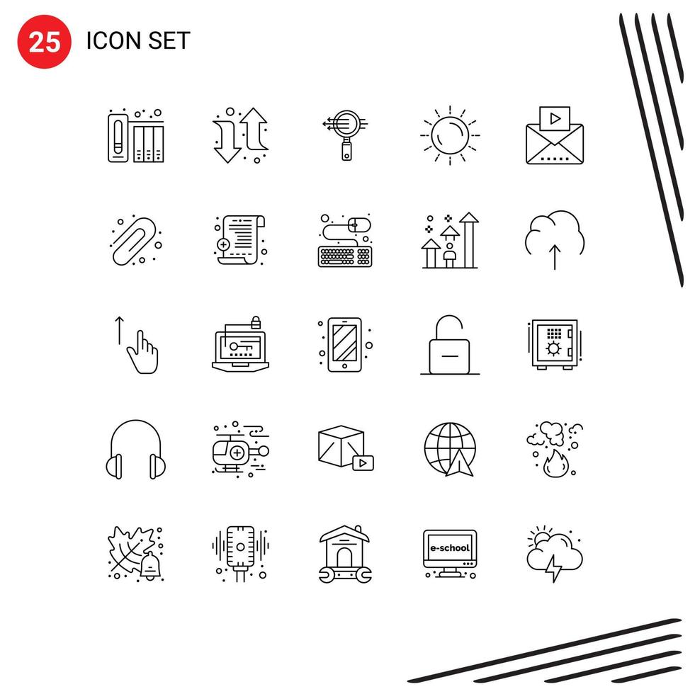 Group of 25 Lines Signs and Symbols for mail summer glass sunrise weather Editable Vector Design Elements