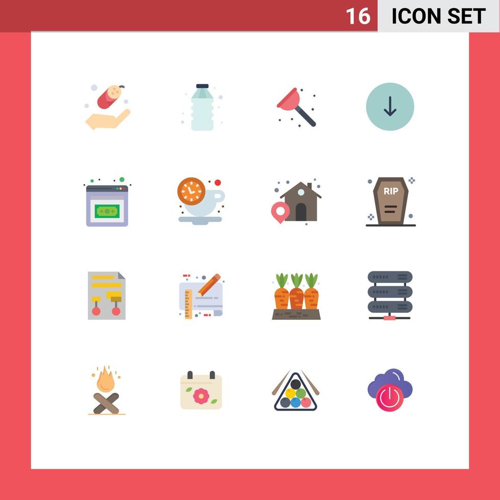 Set of 16 Modern UI Icons Symbols Signs for investment business development plumber downloads down Editable Pack of Creative Vector Design Elements