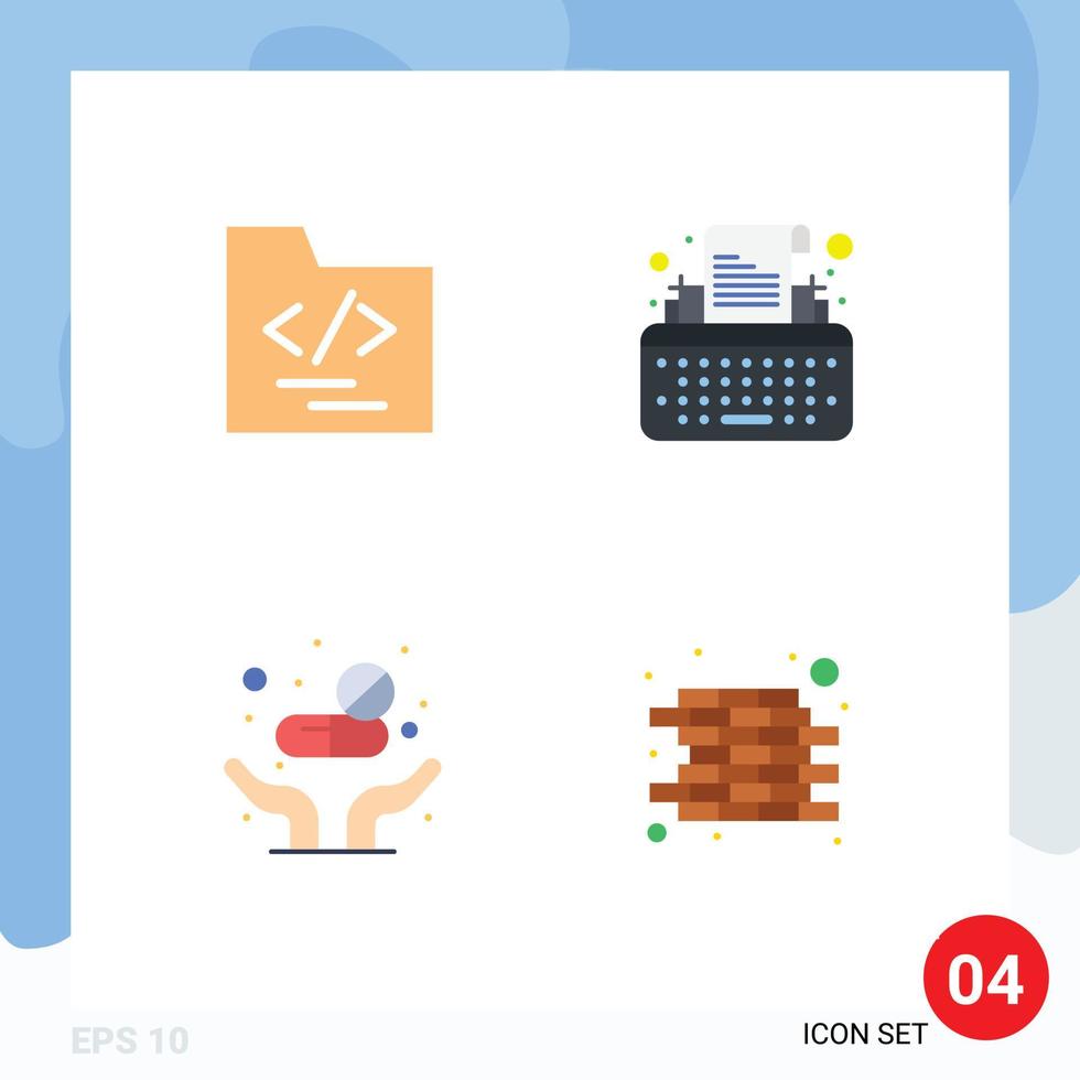 Editable Vector Line Pack of 4 Simple Flat Icons of folder tablets keys writer brick Editable Vector Design Elements