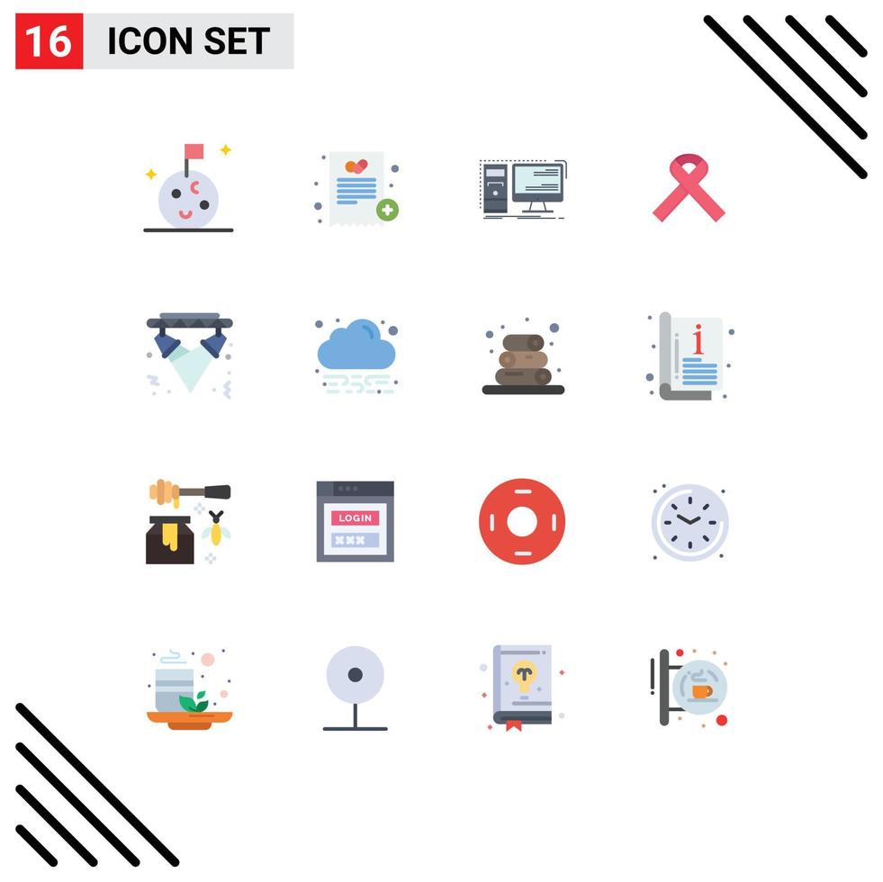 16 Universal Flat Color Signs Symbols of lights medical desktop health ribbon Editable Pack of Creative Vector Design Elements