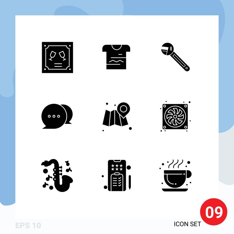 Modern Set of 9 Solid Glyphs Pictograph of web communication uniform chat spanner Editable Vector Design Elements