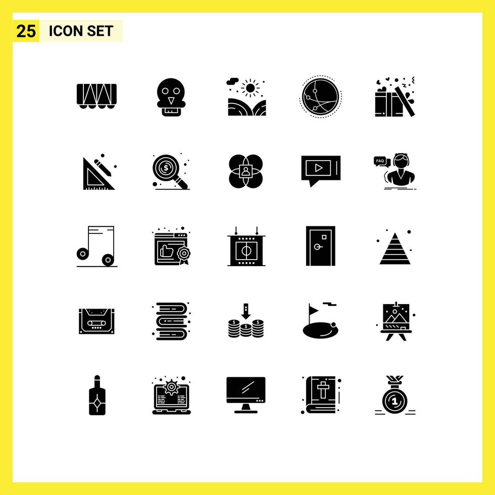 Mobile Interface Solid Glyph Set of 25 Pictograms of love network garden internet communication Editable Vector Design Elements