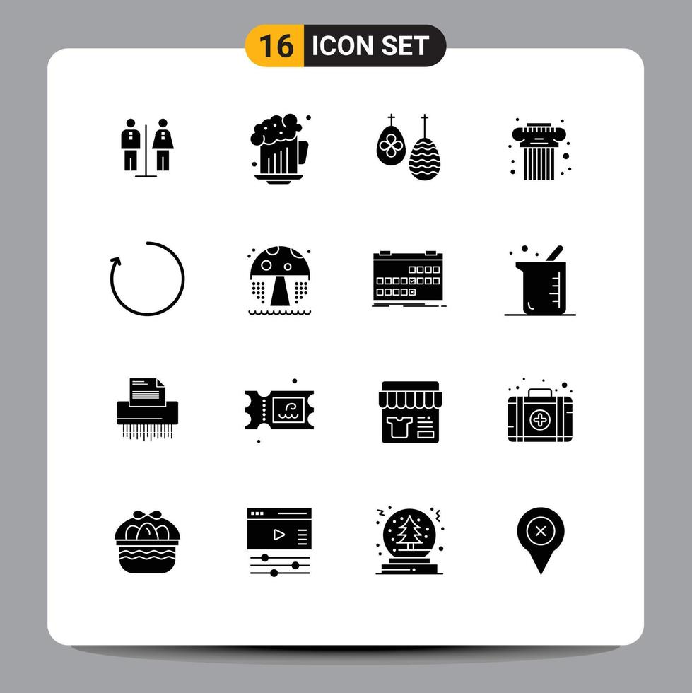 Modern Set of 16 Solid Glyphs and symbols such as clockwise greek celebration culture architecture Editable Vector Design Elements