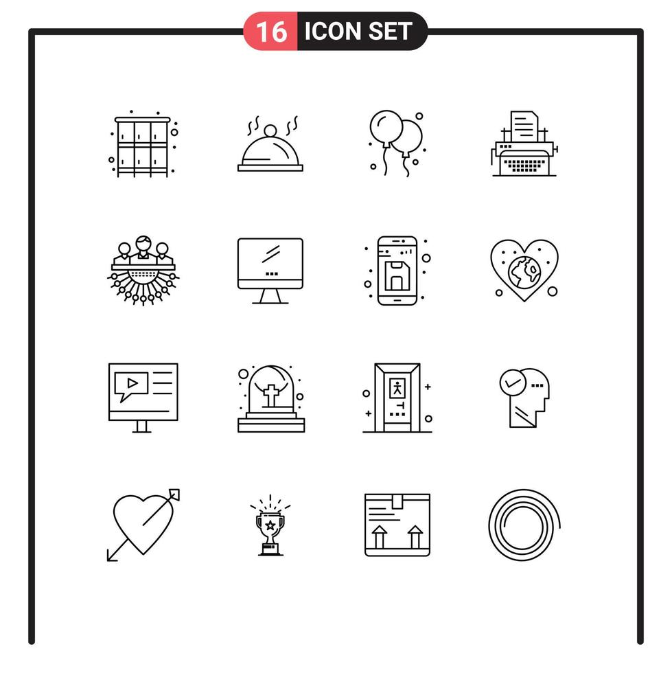 Modern Set of 16 Outlines Pictograph of human allocation balloon publish typing Editable Vector Design Elements
