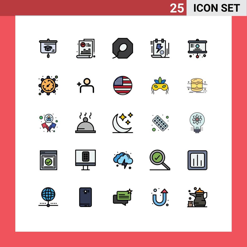 Pack of 25 Modern Filled line Flat Colors Signs and Symbols for Web Print Media such as school board father clipboard file Editable Vector Design Elements