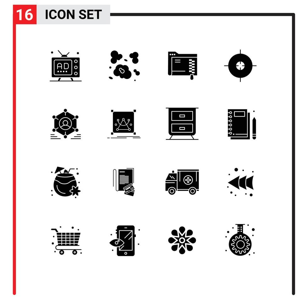 Set of 16 Modern UI Icons Symbols Signs for user target pollution science storage Editable Vector Design Elements
