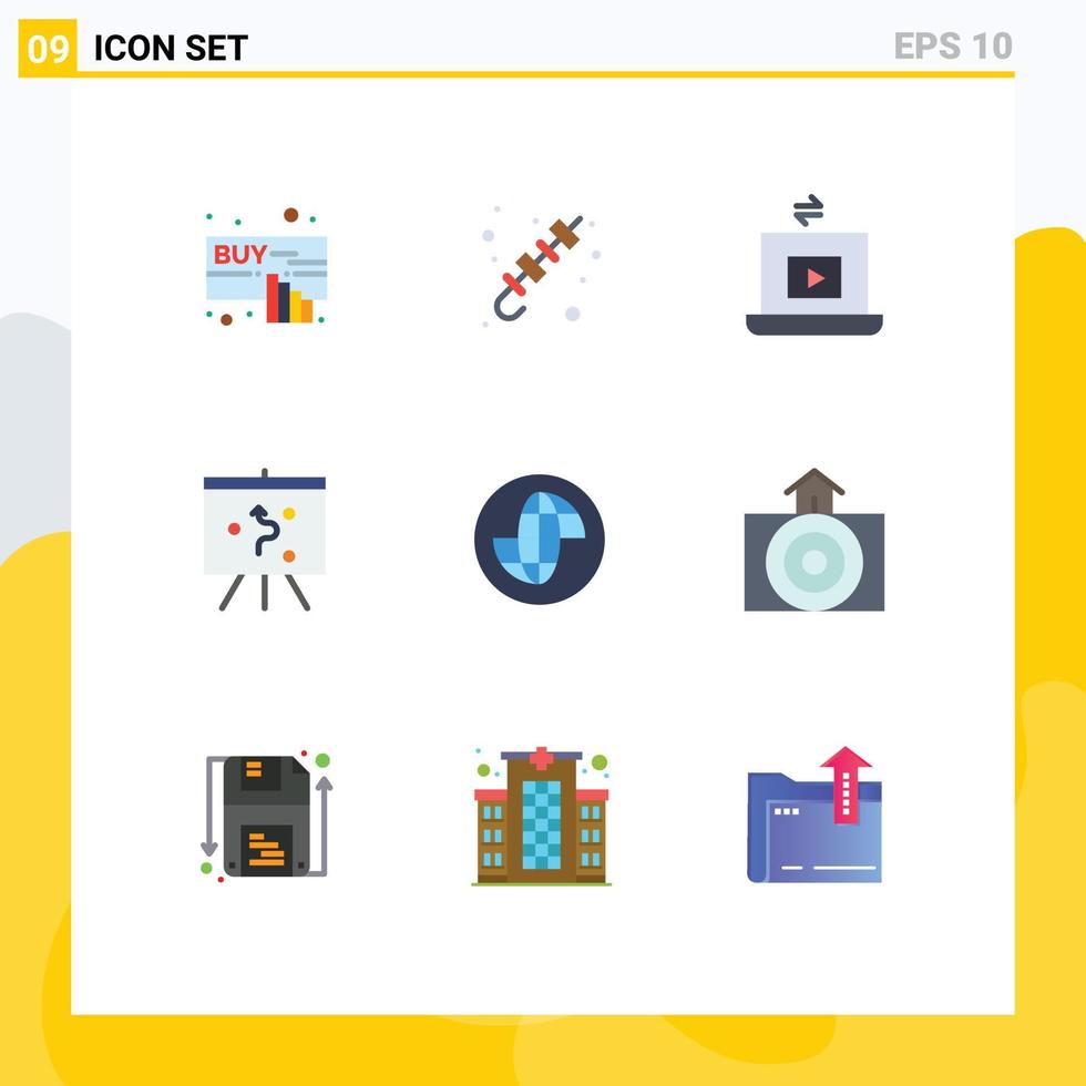 Pack of 9 Modern Flat Colors Signs and Symbols for Web Print Media such as global strategy summer management play Editable Vector Design Elements