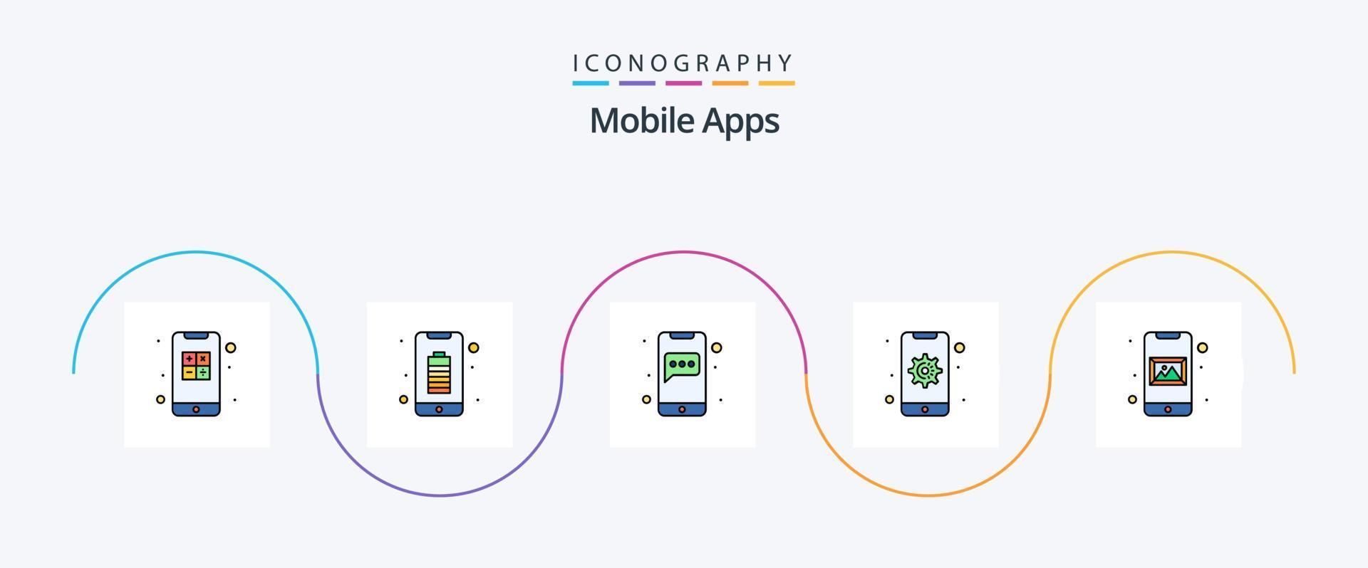 Mobile Apps Line Filled Flat 5 Icon Pack Including device. mobile. mobile. gear. chat vector