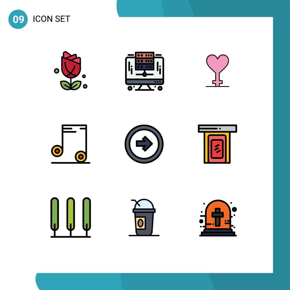 User Interface Pack of 9 Basic Filledline Flat Colors of user interface button heart arrow audio Editable Vector Design Elements
