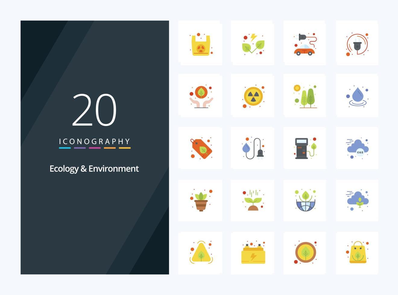 20 ecología y medio ambiente icono de color plano para presentación vector