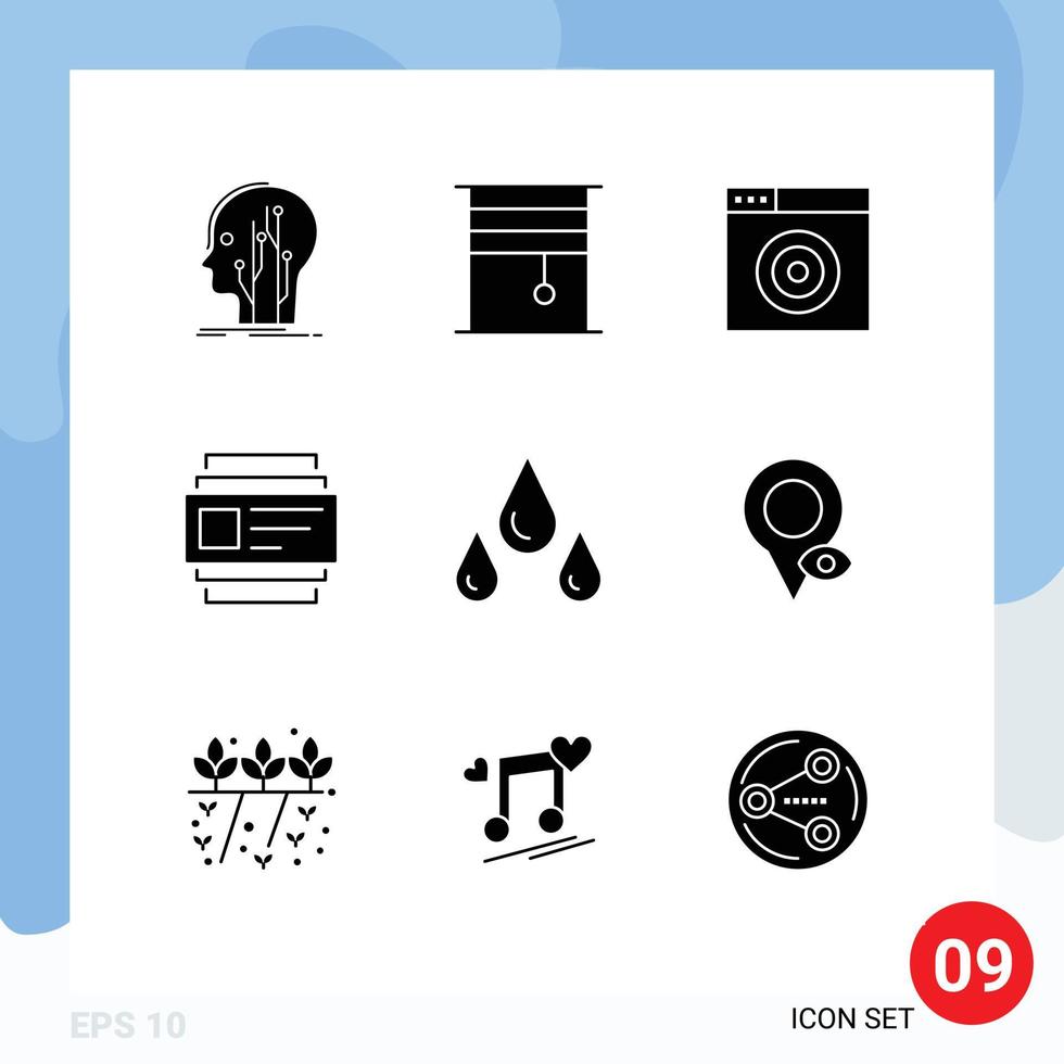 Pack of 9 creative Solid Glyphs of weather users rollers id target Editable Vector Design Elements
