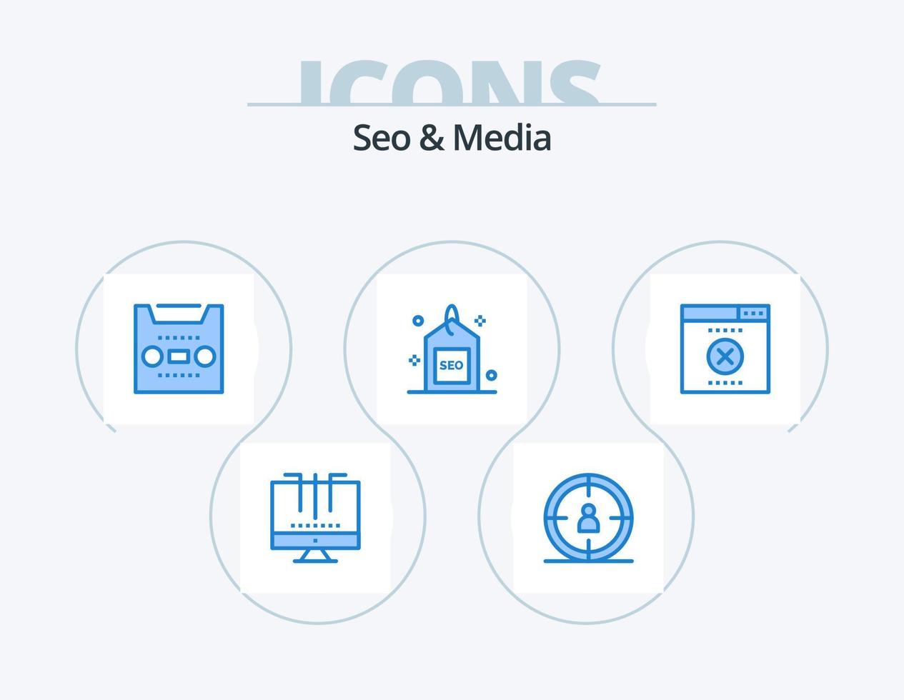 Seo and Media Blue Icon Pack 5 Icon Design. error. search. audio. optimized. engine vector