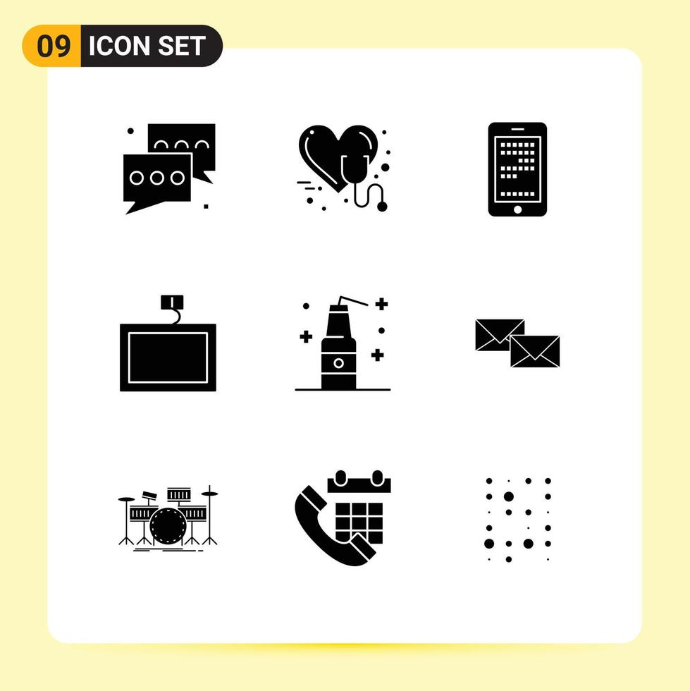 Set of 9 Modern UI Icons Symbols Signs for bomb tv stethoscope mount cell Editable Vector Design Elements