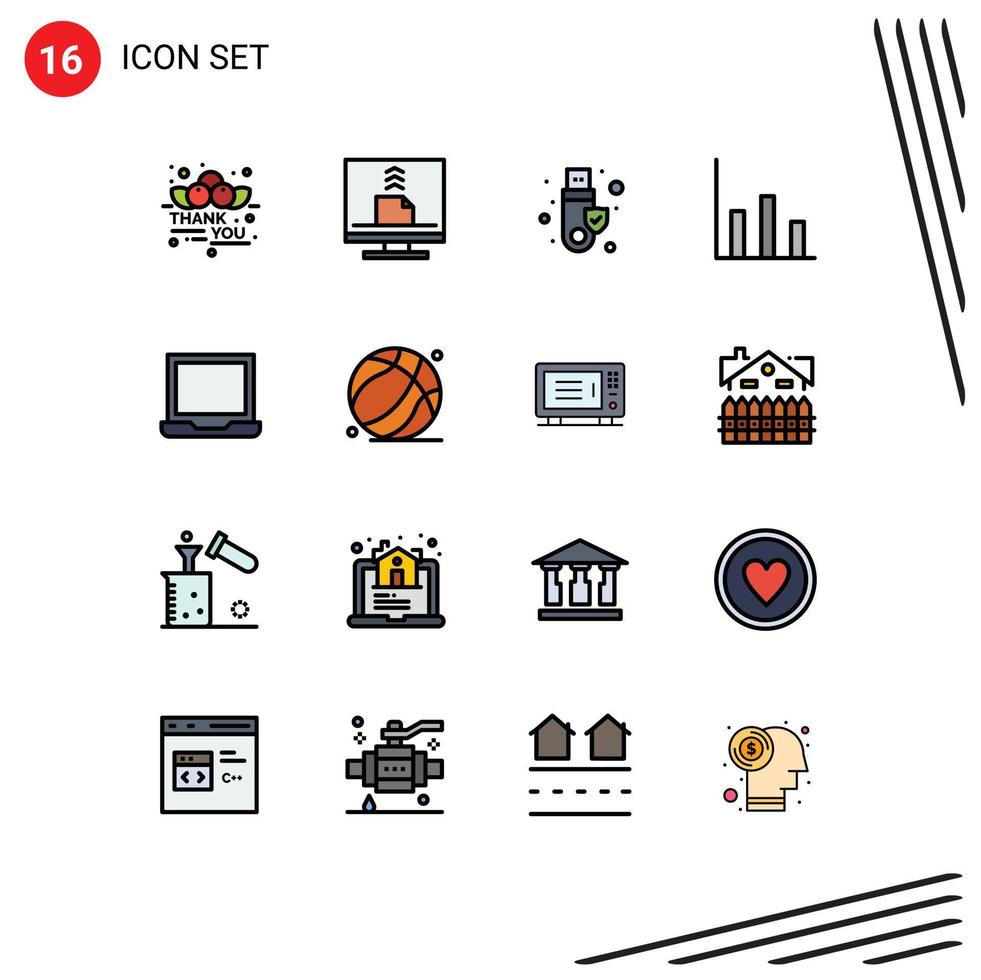 16 Flat Color Filled Line concept for Websites Mobile and Apps configure moderate email graphic usb Editable Creative Vector Design Elements