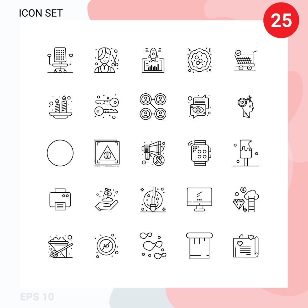 User Interface Pack of 25 Basic Lines of trolly food launch christmas web Editable Vector Design Elements