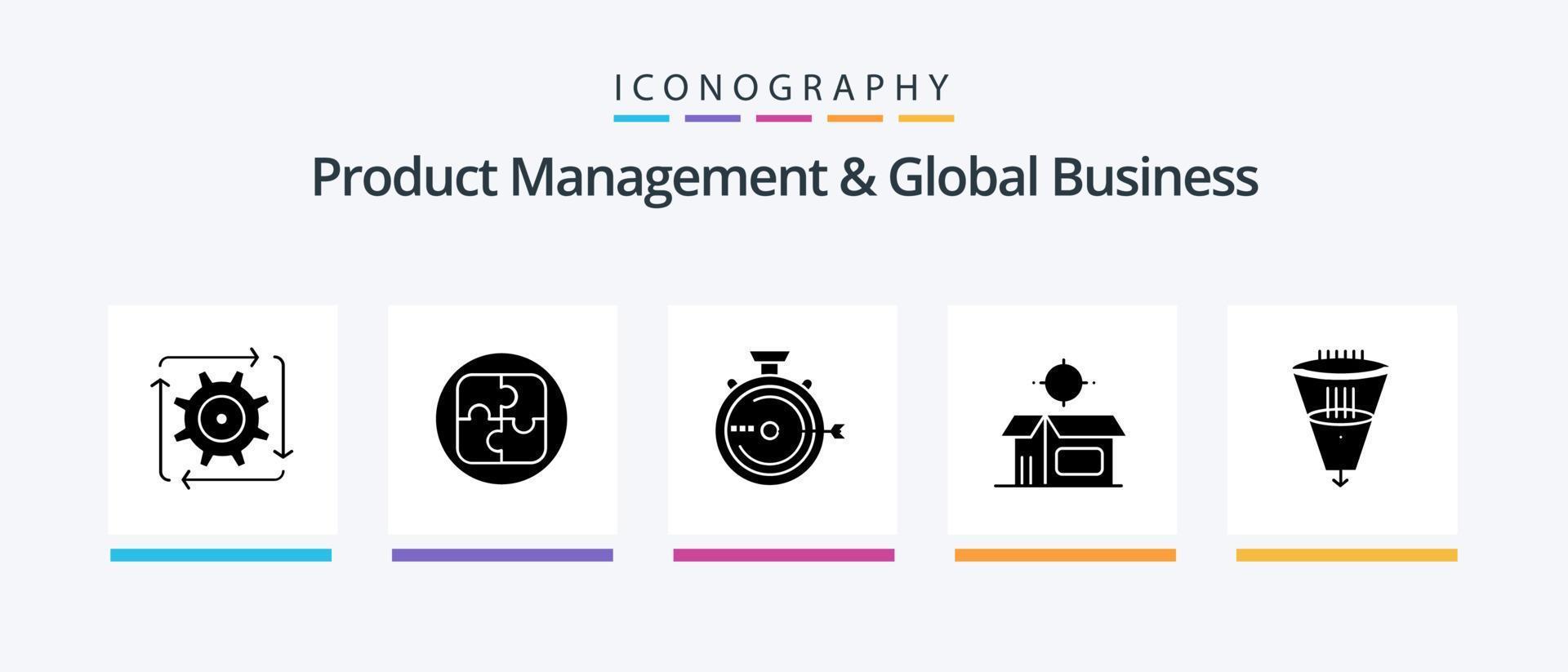 Product Managment And Global Business Glyph 5 Icon Pack Including product. box. solution. open product. release. Creative Icons Design vector