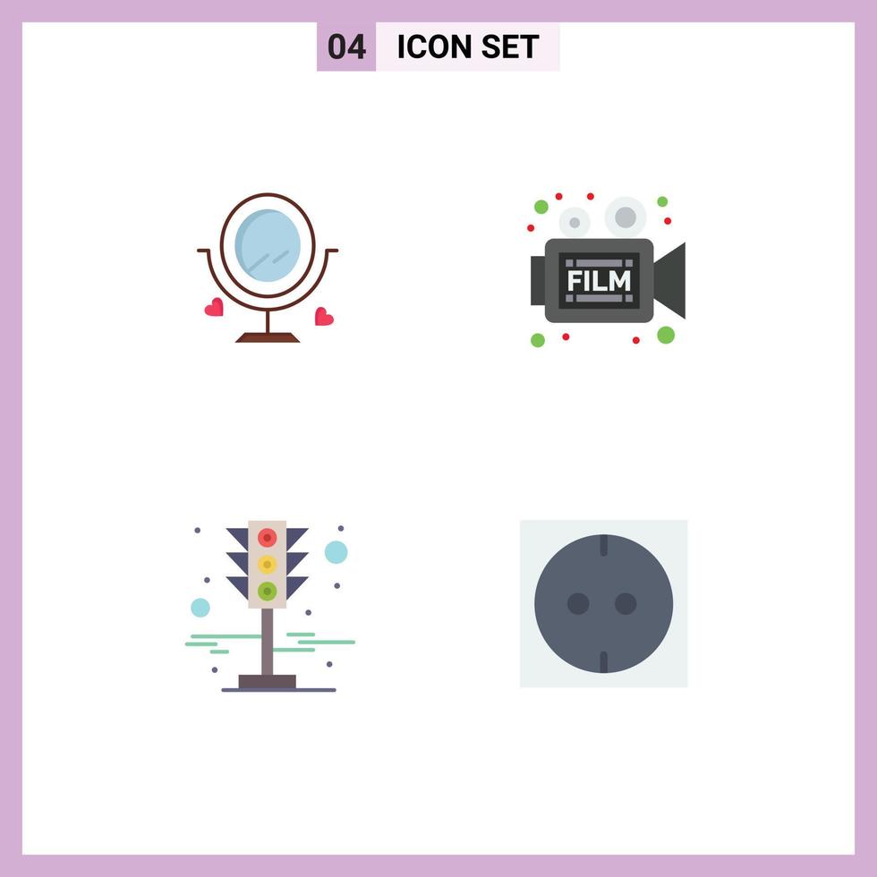 Pictogram Set of 4 Simple Flat Icons of merroir signal heard video traffic lights Editable Vector Design Elements