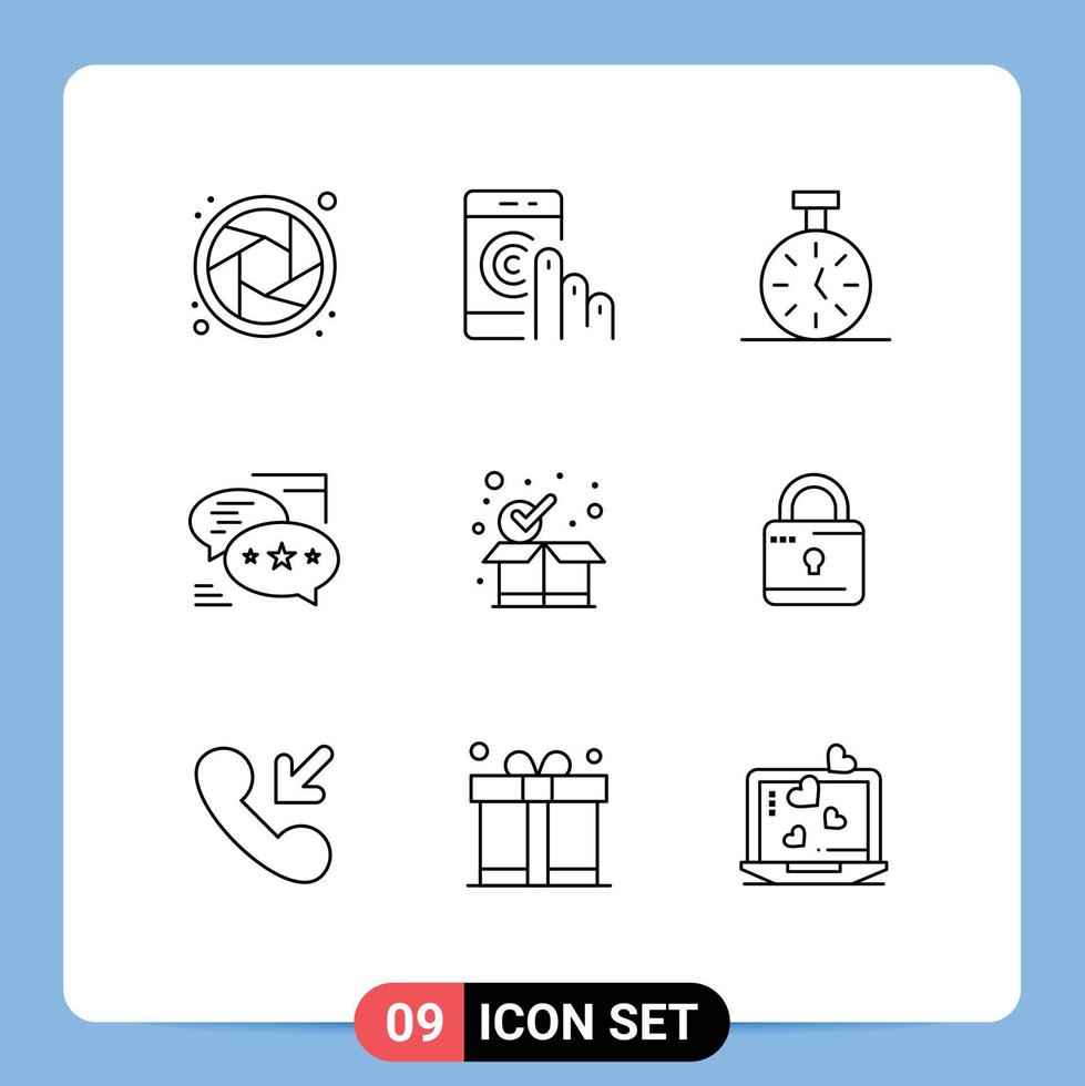 Modern Set of 9 Outlines and symbols such as checkmark messages stopwatch callout chat Editable Vector Design Elements