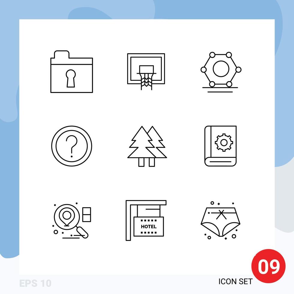 Group of 9 Modern Outlines Set for eco information digital info faq Editable Vector Design Elements