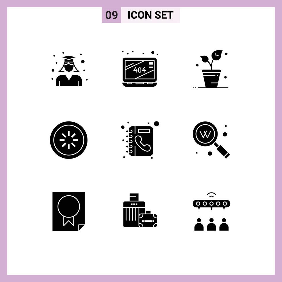 Pictogram Set of 9 Simple Solid Glyphs of book interface leaf connection buffer Editable Vector Design Elements