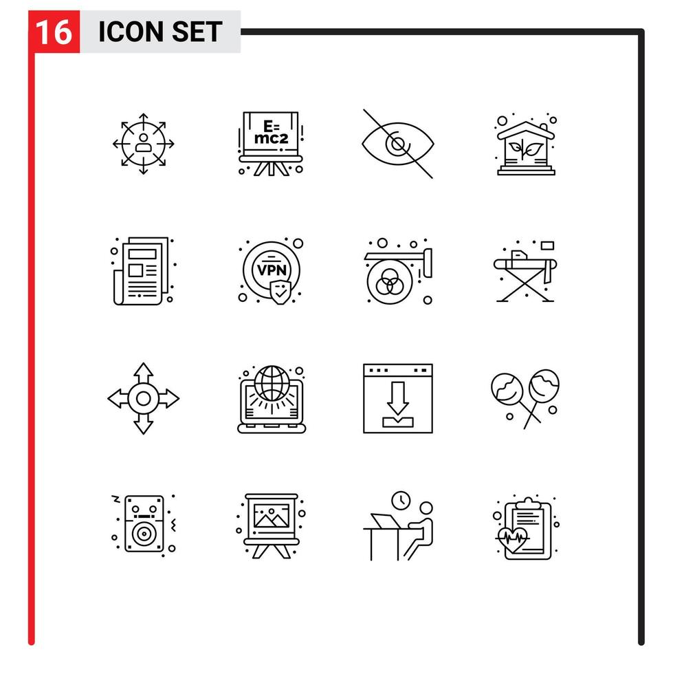 Set of 16 Commercial Outlines pack for news investment formula house view Editable Vector Design Elements