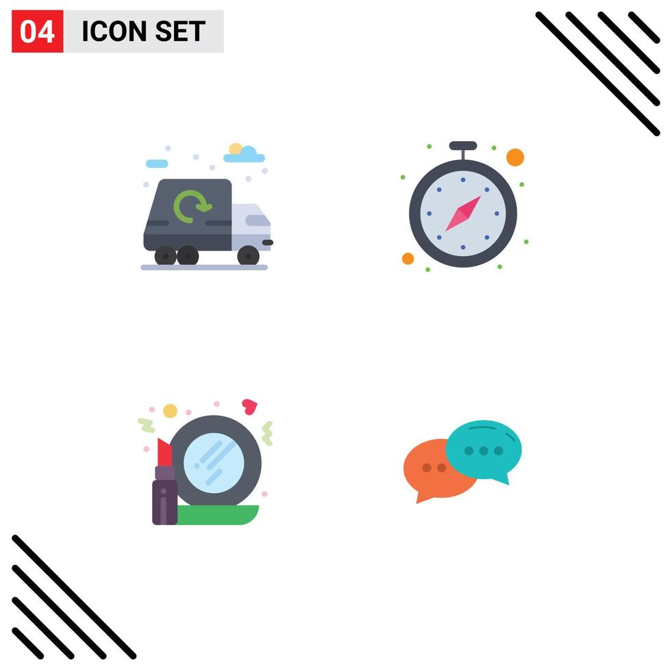 el paquete de 4 iconos planos creativos de la ciudad hace que el temporizador del camión forme elementos de diseño vectorial editables vector