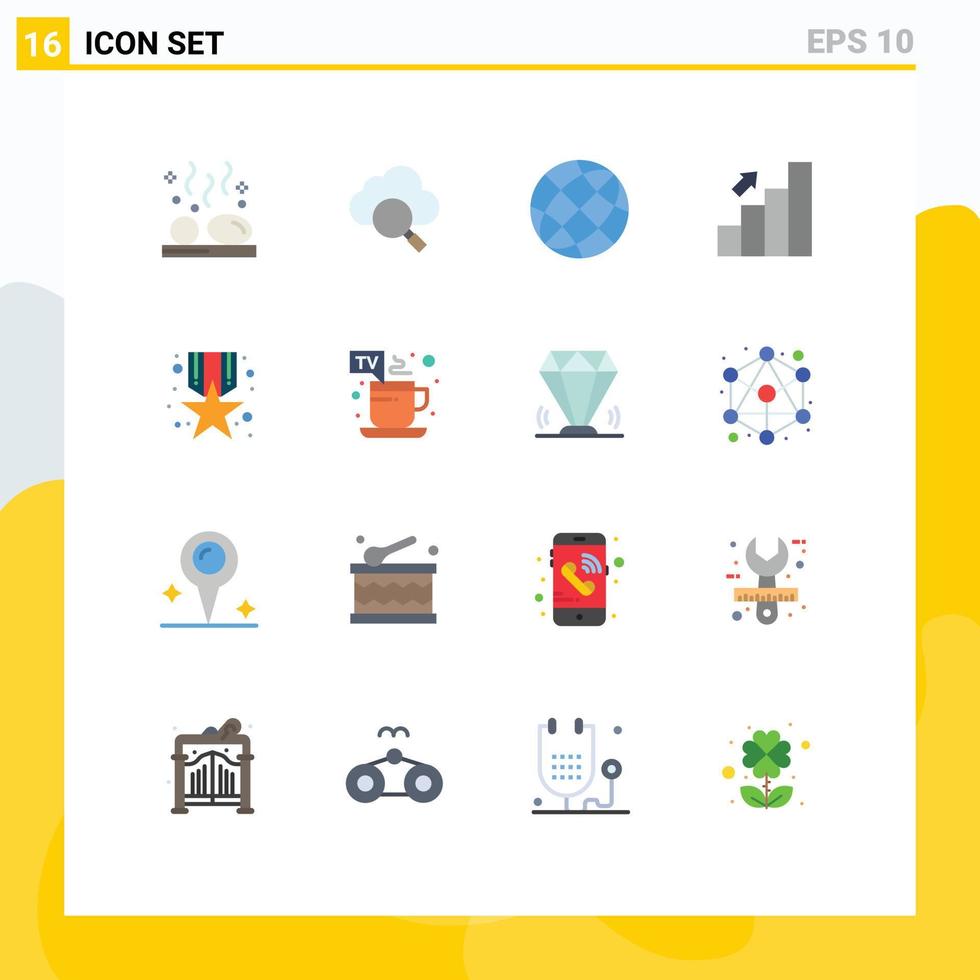Mobile Interface Flat Color Set of 16 Pictograms of stats chart communication business globe Editable Pack of Creative Vector Design Elements