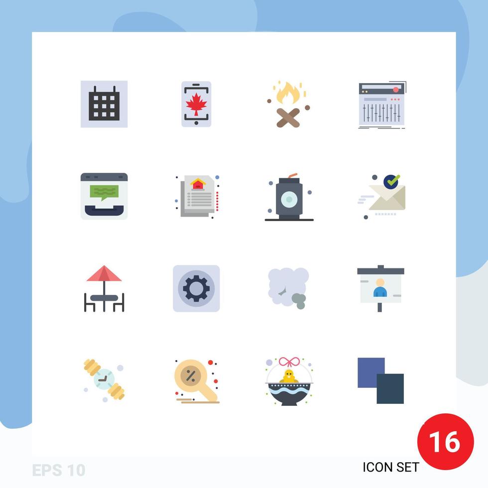 conjunto de 16 iconos de interfaz de usuario modernos símbolos signos para comunicación llamada chimenea sonido midi paquete editable de elementos de diseño de vectores creativos