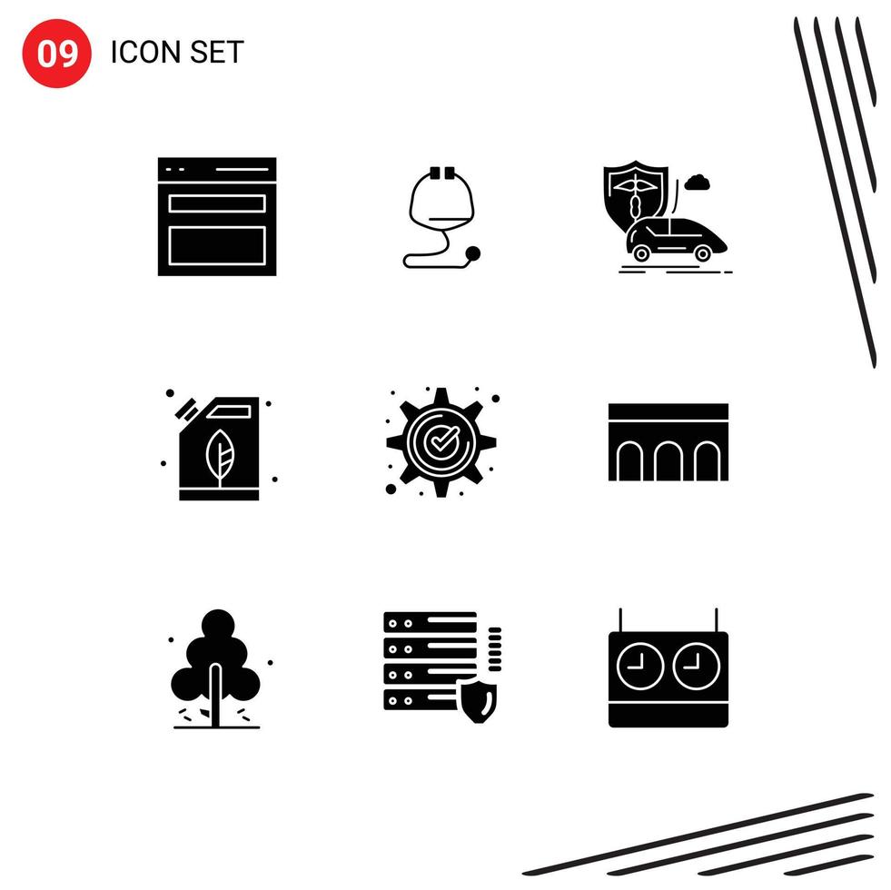 9 User Interface Solid Glyph Pack of modern Signs and Symbols of accept energy car electric safety Editable Vector Design Elements