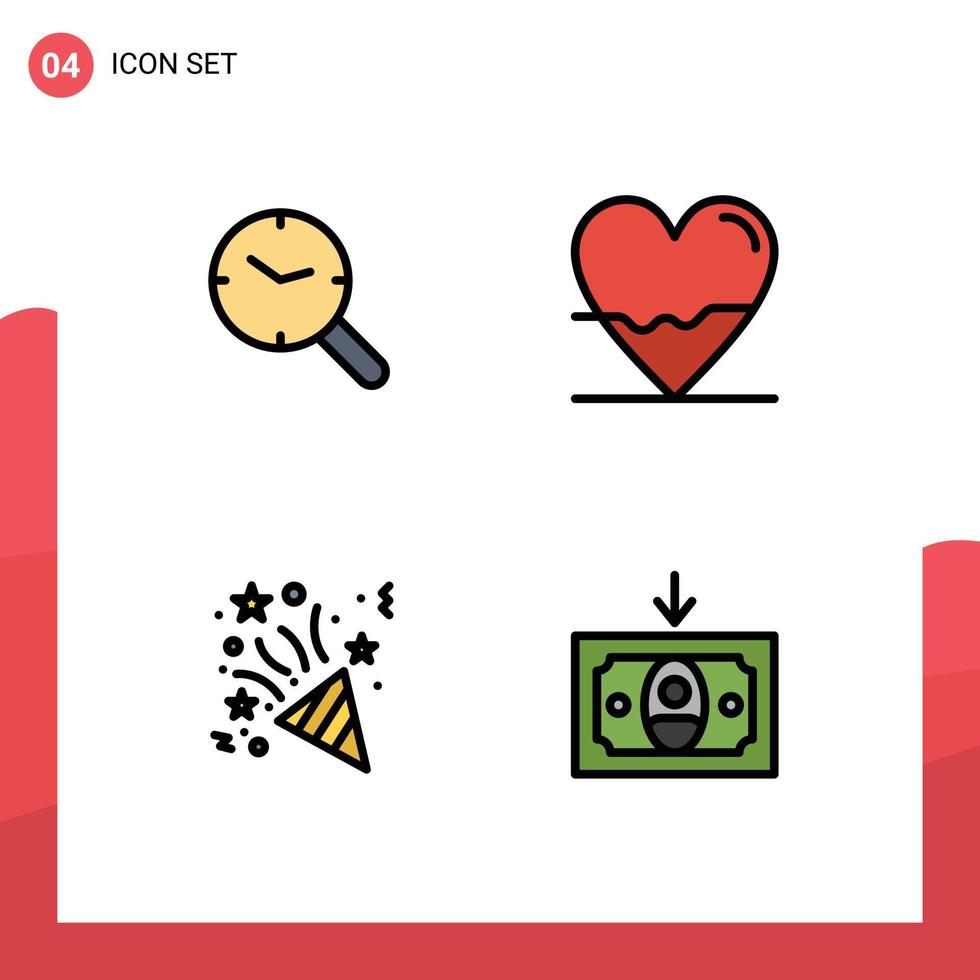 Modern Set of 4 Filledline Flat Colors and symbols such as search christmas clock heart star Editable Vector Design Elements