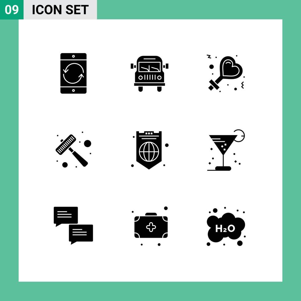 paquete de iconos de vector de stock de 9 signos y símbolos de línea para elementos de diseño de vector editables de martillo de carne de educación de filete de Internet