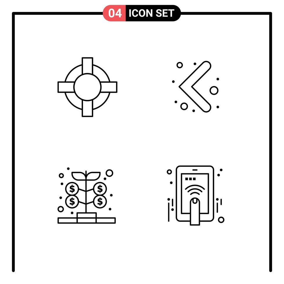 grupo de 4 signos y símbolos de colores planos de línea de llenado para ayudar a los elementos de diseño de vectores editables táctiles de fondo de flecha de dinero