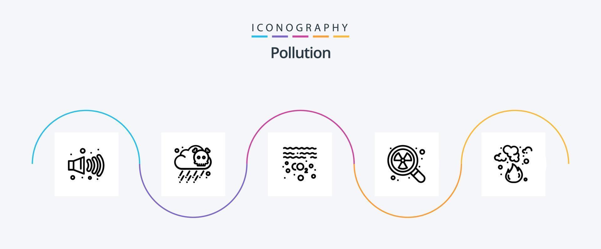 Pollution Line 5 Icon Pack Including pollution. fire. pollution. burn. waste vector