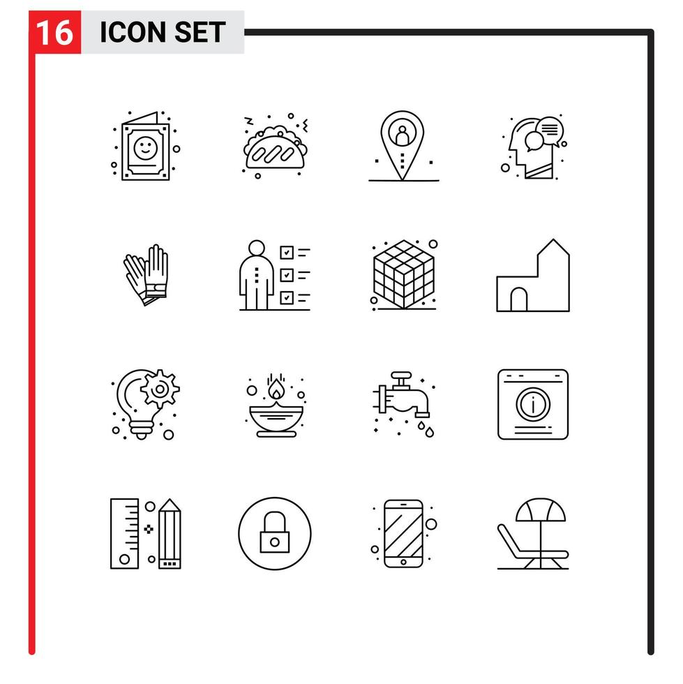 Pack of 16 Modern Outlines Signs and Symbols for Web Print Media such as talk human distance head outsource Editable Vector Design Elements