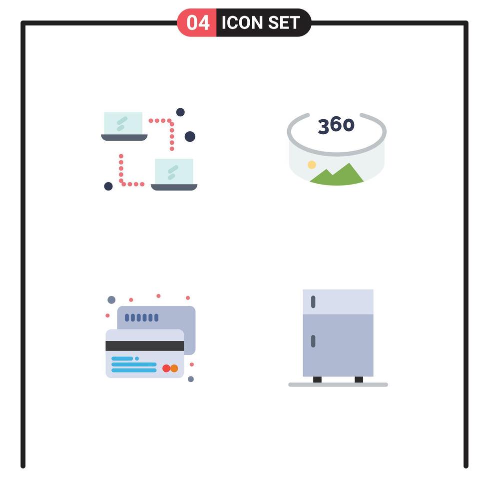 Group of 4 Flat Icons Signs and Symbols for computing payment transfer credit electric Editable Vector Design Elements