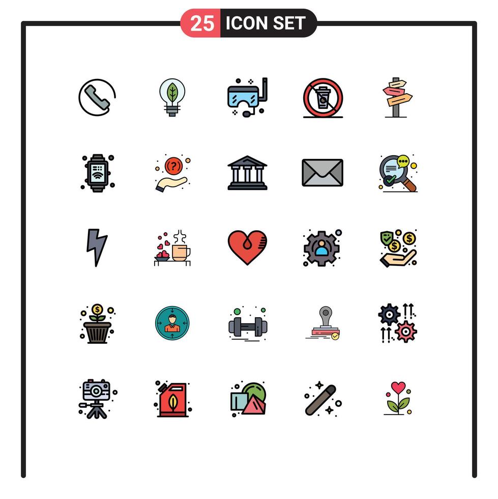 Modern Set of 25 Filled line Flat Colors and symbols such as direction no mask food and Editable Vector Design Elements