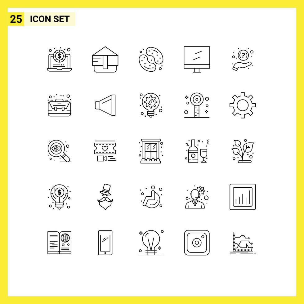 Stock Vector Icon Pack of 25 Line Signs and Symbols for support help food faq display Editable Vector Design Elements