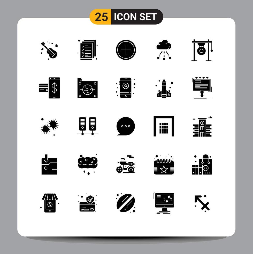 Universal Icon Symbols Group of 25 Modern Solid Glyphs of audio storage add connection plus Editable Vector Design Elements