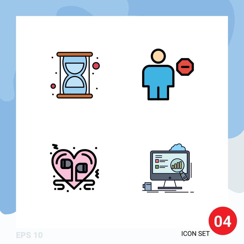 Modern Set of 4 Filledline Flat Colors and symbols such as efficiency heart avatar human music Editable Vector Design Elements